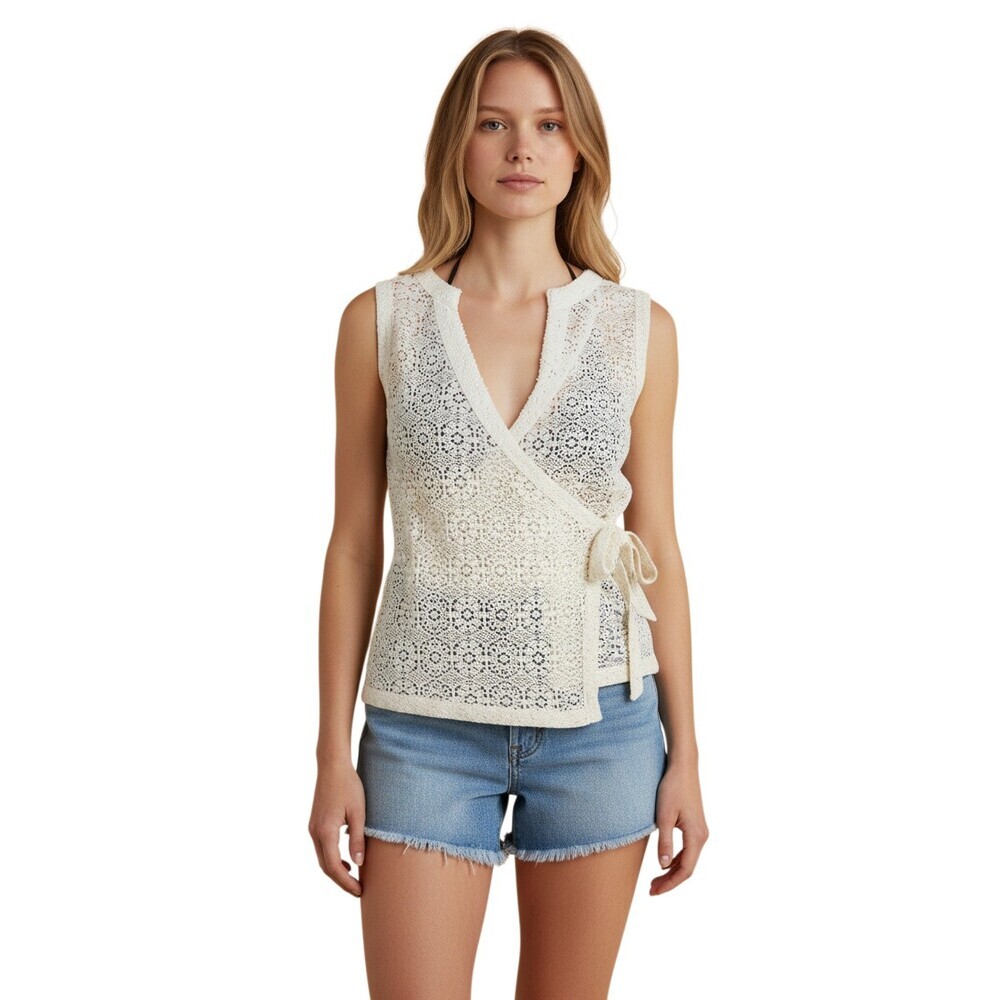 Sabo Skirt Alina Top NWT Medium M Cream Crochet Open Knit Wrap Sleeveless Boho